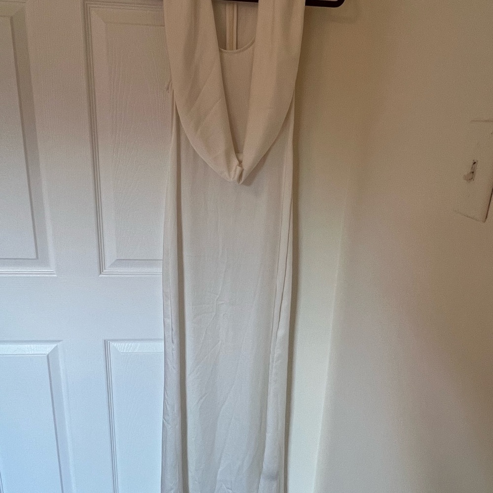 Sally LaPointe Cream/White satin Maxi Dress